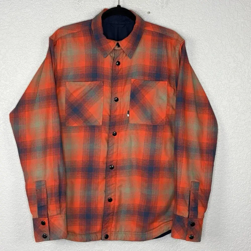 The North Face Men’s Jacket Reversible Plaid Flannel Insulated Blue Orange Sz S
